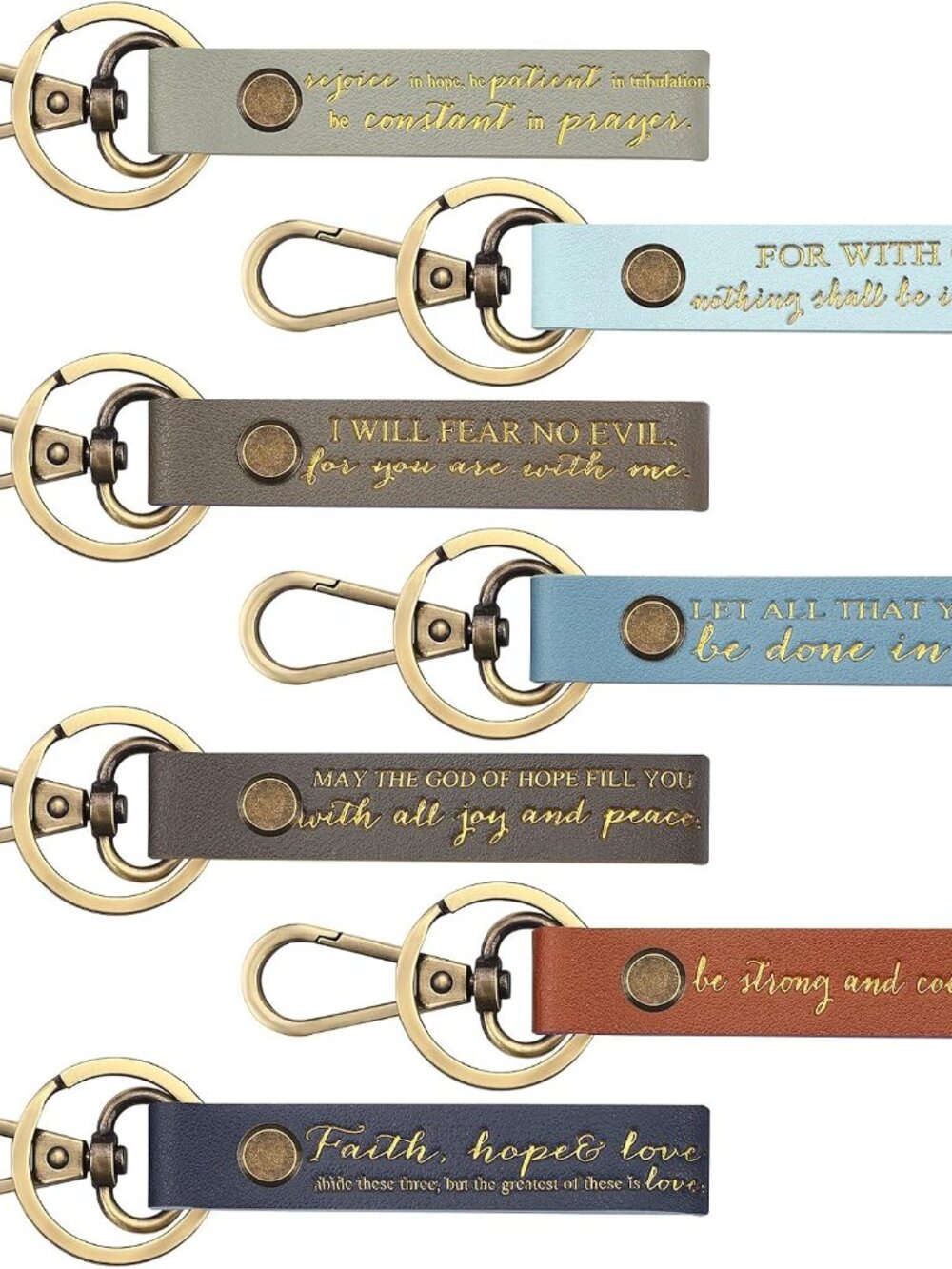 7 Pcs PU Leather Christian Keychains Gift Bulk